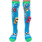 Playful racing car socks with bright race-inspired colors and fun novelty design.