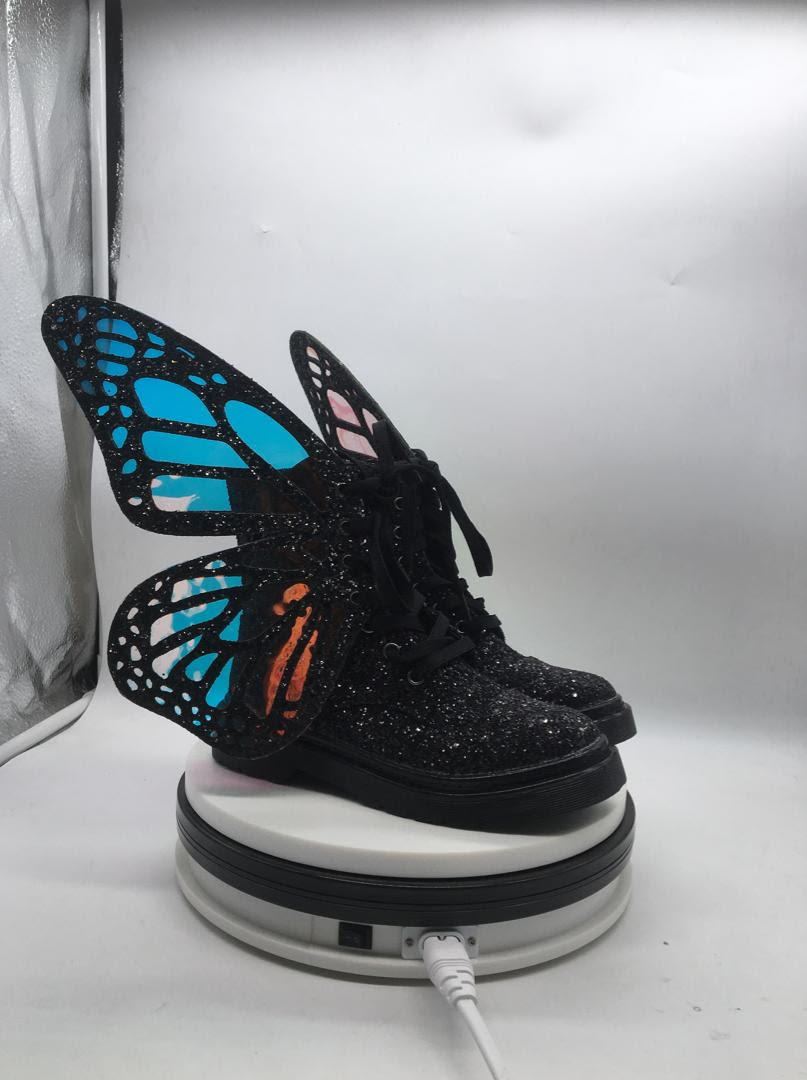 GLITTER BUTTERFLY SHOES - BLACK