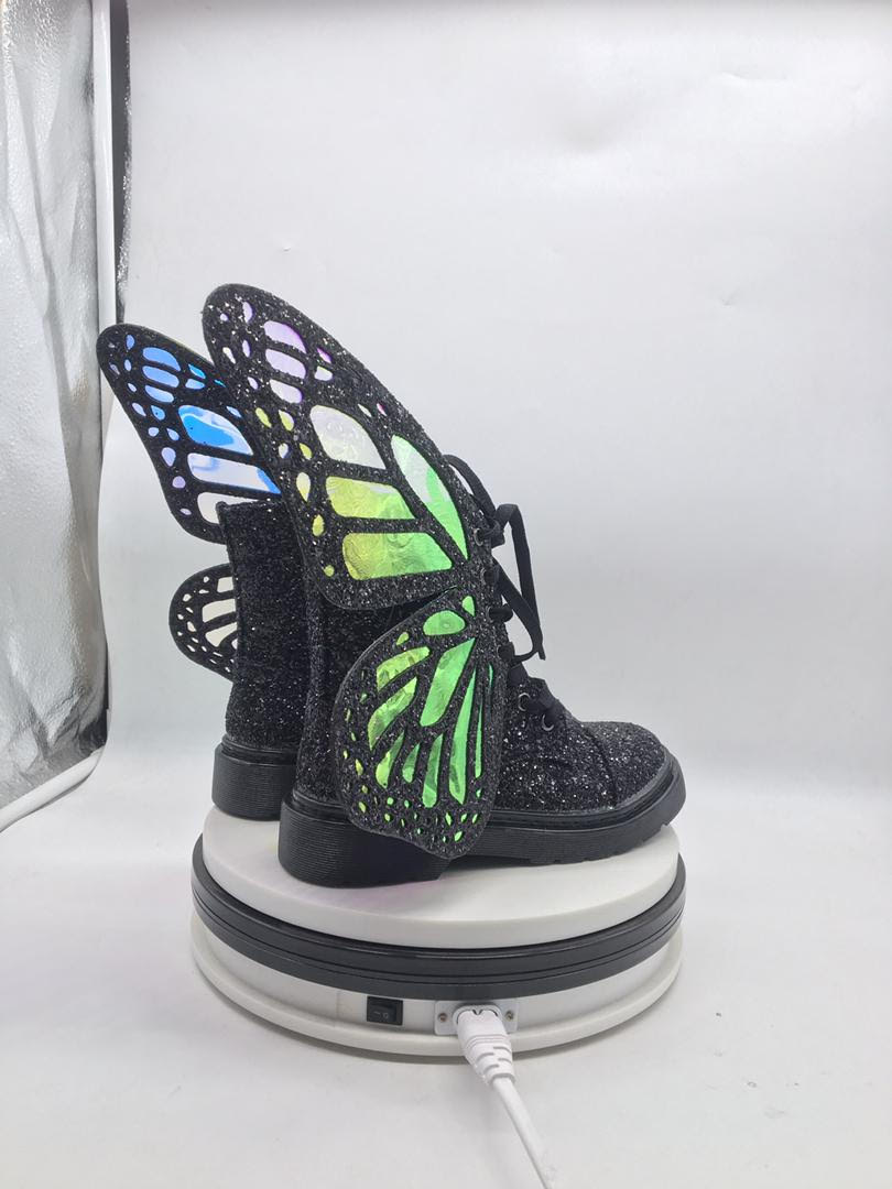 GLITTER BUTTERFLY SHOES - BLACK